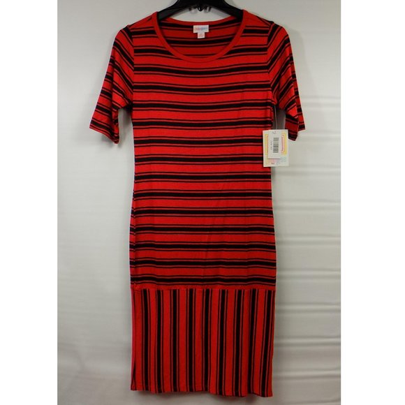 LuLaRoe Julia Red & Black Striped Dress Sz XS NWT - Picture 1 of 8